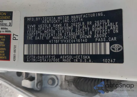 2014 Toyota Camry Se from USA, damaged, VIN 4T1BF1FKXEU416140